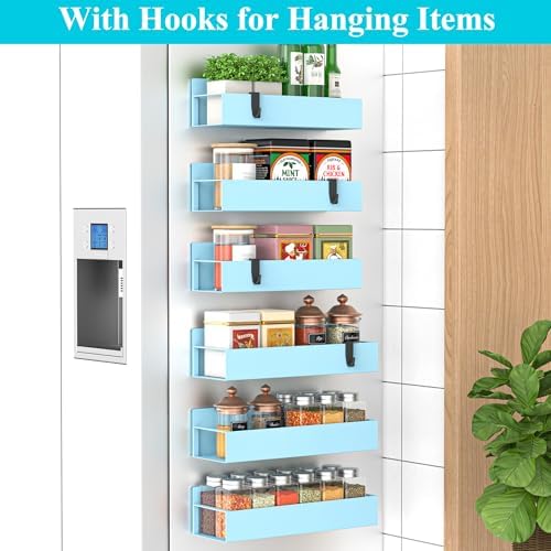 HuggieGems Metal Magnetic Spice Rack for Refrigerator Blue, 6 Pack