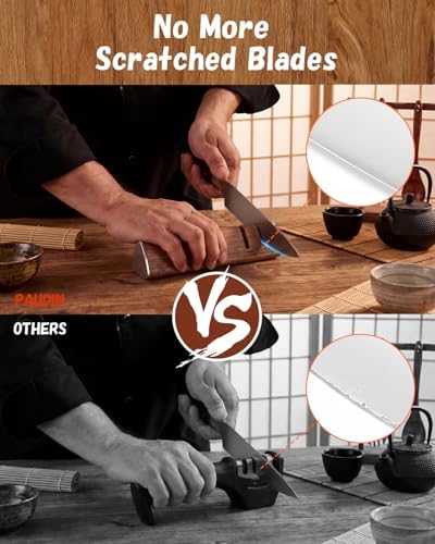 PAUDIN Kitchen Knife Sharpener, Walnut Kitchen Sharpener for Knives