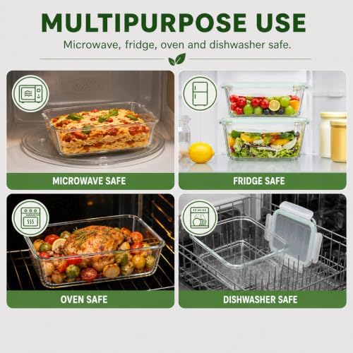 2 Pack Large Glass Storage Containers with Lids 85oz/10.5cup Big Airtight Glass Food Storage Containers for Rotisserie Chicken Watermelon Meal Prep, BPA Free, Freezer Dishwasher Oven Safe