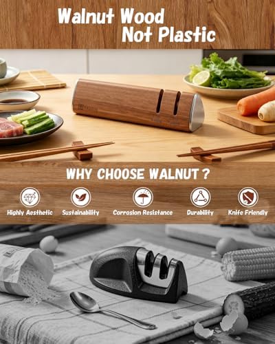 PAUDIN Kitchen Knife Sharpener, Walnut Kitchen Sharpener for Knives