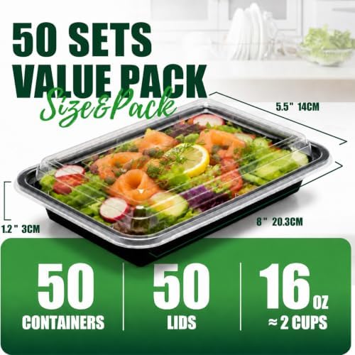 Glotoch Express Meal Prep Containers with Lids 16oz 50 Pack Leakproof