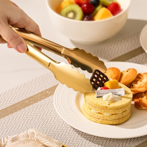 Gold Serving Tongs, 6-Pack 7-Inch Stainless Steel Buffet Tongs