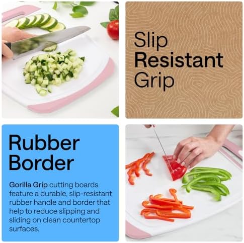 GORILLA GRIP BPA-Free Reversible Kitchen Cutting Board, Set of 3, Pink