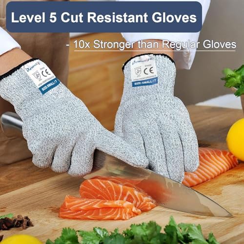 Dowellife Cut Resistant Gloves Food Grade Level 5 Protection, Safety Kitchen Cuts Gloves for Oyster Shucking, Fish Fillet Processing, Mandolin Slicing, Meat Cutting and Wood Carving. (Medium-3 Pairs)