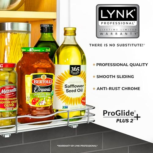 LYNK PROFESSIONAL® Pull Out Spice Organization for Cabinets - 12-3/8 inch Wide – Spice Rack for Inside Cabinets, Slide Out Spice Rack Organizer for cabinet – Pull Out Spice Rack, Sliding 1 Tier Chrome
