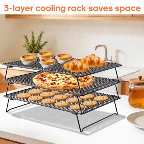 3-Tier Cooling Racks for Cooking and Baking, 17"x11" Heavy Duty