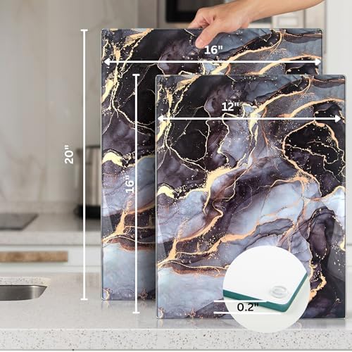 Kitchenville Glass Cutting Board 20”x16”: Tempered Glass Kitchen Counter Protector - Durable- Scratch-Resistant, Heat-Proof - Design 8 - Grey & Gold