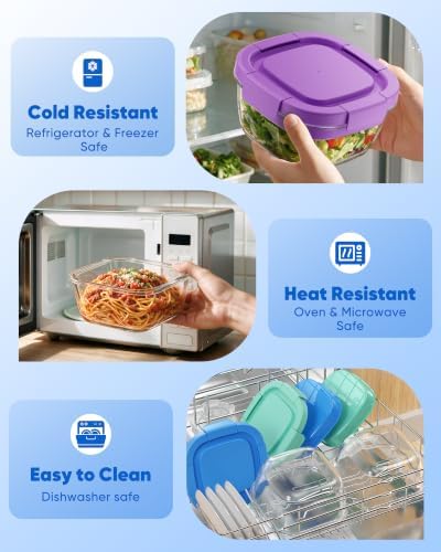 Canfanni Glass Salad Container, 56oz Bowl with Airtight Lids, Tray, Fork