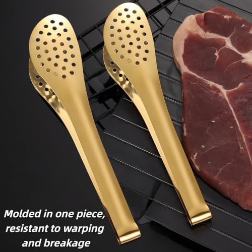 2 Pack Stainless Steel Cooking Tongs, 9 Inch Metal Kitchen Food Serving Tongs for Salad, Bread, Barbecue, Catering, Banquet, Party