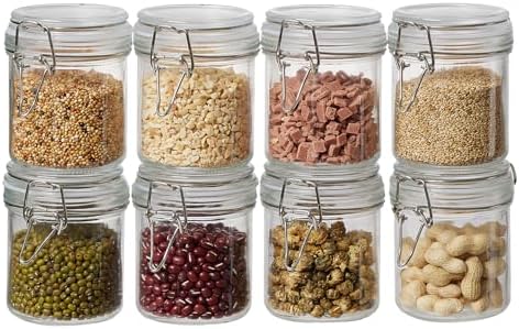 8 Pack 9.5oz Food Storage Jars with Airtight Lids, Preserving Seal Wire Clip Fastening Glass Containers, Canisters for Kitchen Organization, Flour, Cereal, Pasta, Sugar, Beans, Pickling Jars(9.5 Oz*8)