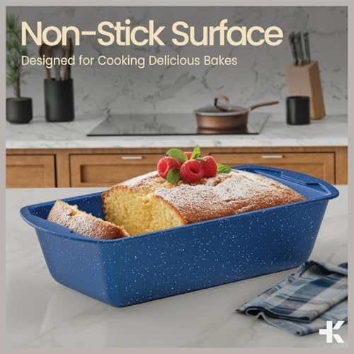 Nonstick Loaf Pan Set Pack of 4, Carbon Steel 11" Large Baking Bread Pan, Oven Safe Up to 450°F, PFOA, PFOS, PTFE Free, Space Saving Stackable Design, Stain Resistant, Dishwasher Friendly, Blue Marble