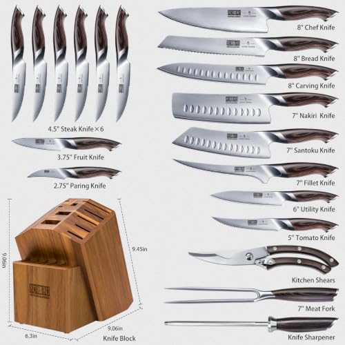 HOSHANHO 20PCS Knife Set, Ultra Sharp Japanese Kitchen Knife Set with Block