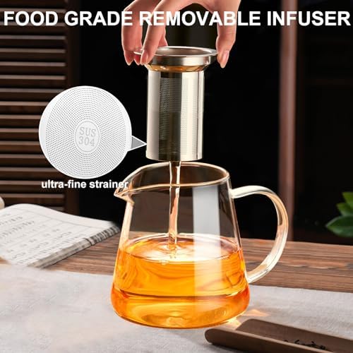 Baalaka Glass Teapot 18.6oz/550ml, Tea Pot with Removable Infusers for Loose Tea, Borosilicate Glass Tea Kettle Tea Maker Stovetop for Camping, Tea Infuser for Loose Leaf Tea Travel (Pack of 2)