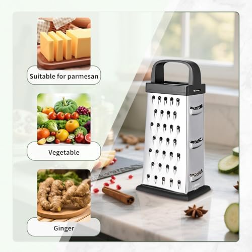 Kaishun 8IN Cheese Grater, 4-Sided Box Grater for Cheese, Vegetable & Fruit