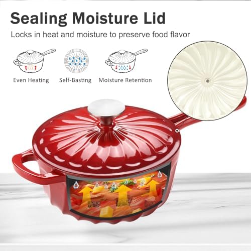 Enameled Cast Iron Sauce Pan with Lid, 2 Quart Saucepan with Lid