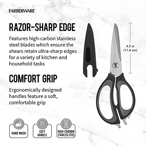 Farberware 4-in-1 Kitchen Scissors, High Carbon Stainless Steel, Black