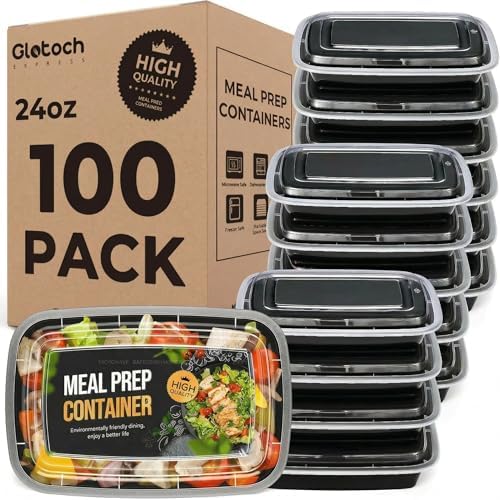 Meal Prep Containers 24oz-100 Pack (200-Piece) Reusable Food Storage Containers with Lids Microwave, Freezer, Dishwasher Safe - Leakproof & BPA Free Durable Plastic Bento Box for To Go Take Out