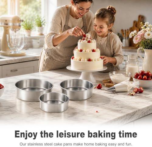 Leonyo 4-7-9 Inch Cake Pans Set of 3, Round Baking Pan Molds Tin, 2In Deep