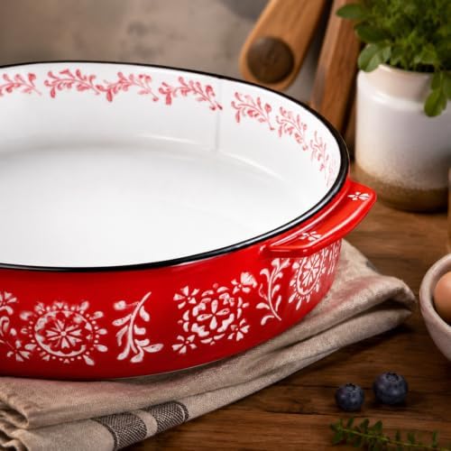 Covzoe 2 Pack Ceramic Pie Pan with Handle, 9 Inch Non-Stick Pie Plate
