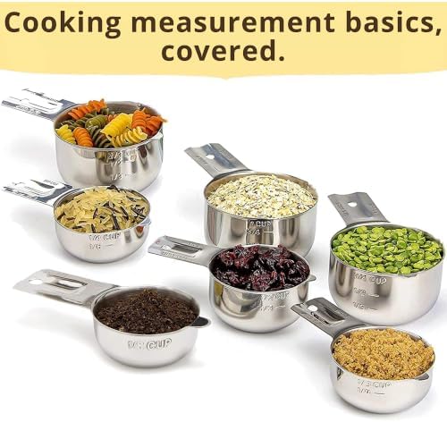 Simply Gourmet Measuring Cups Set of 7, Stackable, 304 Premium Stainless Steel, Kitchen Gadgets for Measure Liquid and Dry Ingredients, Cooking & Baking