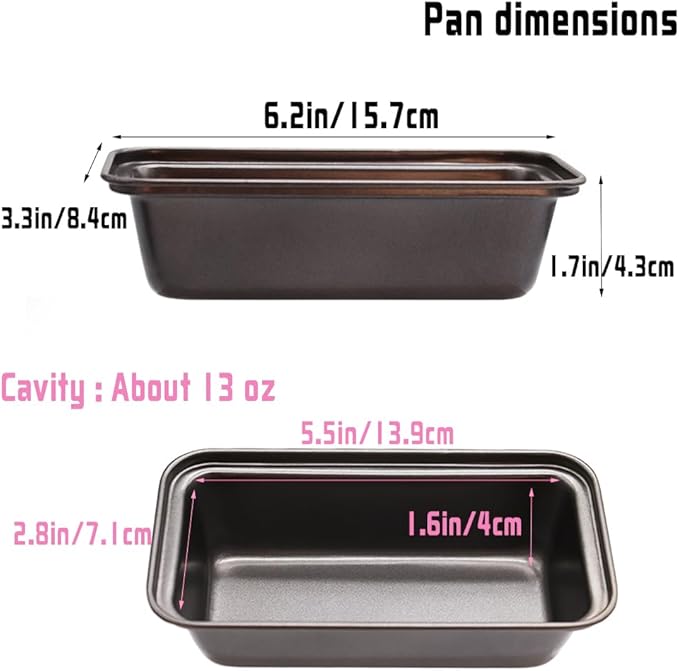 6 PCS Mini Nonstick Carbon Steel Baking Bread Pan,Mini Loaf Pans,Small Banana Bread Tins,6.2" x 3.2"