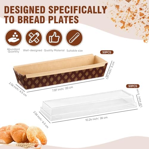 Sabary 50 Pcs Paper Baking Loaf Pan with Lids Disposable Paper Pans Mold for Christmas Winter Birthday Cake Bread Bakery Holiday Gifts(10.24 x 2.56 x 1.97 Inches)