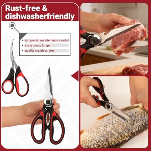 Kitchen Shears Set of 2, Heavy Duty Kitchen Scissors Seafood Scissors, Stainless Steel Sharp Food Cooking Scissors for Meat, Bones, Fish, Poultry, Vegetables, Chicken, Dishwasher Safe