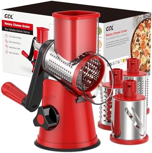 GDL Cheese Grater Hand Crank, Rotary Cheese shredder, Vegetable Slicer