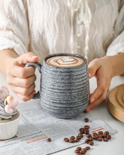Hasense Large Coffee Mug, 20 oz Porcelain Coffee Cup with Big Handle Easy to Hold, Big Coffee Mug for Latte Coffee Tea Soup as Friend Gifts, Dishwasher and Microwave Safe, 1 PCS (Dark Grey)