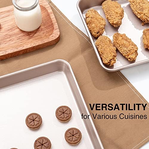HONGBAKE Toaster Oven Pan Nonstick Set of 2, Premium 1/8 Sheet Pan for Baking, Small Cookie Sheet Tray, Dishwasher Safe and Heavy Duty - Rose Gold