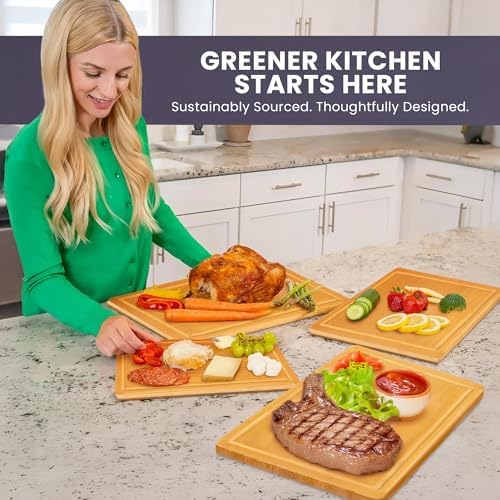 Glue-Free Surface™ 2XL Extra Large Bamboo Cutting Board Set of 4 – Small, Medium, XL, and Oversized Sizes from Chopping Vegetables to Carving Meat & Turkey for Large Family Meal Prep and Gatherings