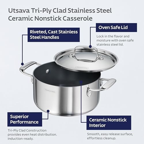 Tramontina Utsava Tri-Ply Clad Stainless Steel 3.25-Qt Casserole with Lid