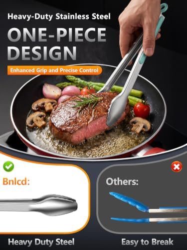 Stainless Steel Kitchen Tongs with Teeth Good Grip, Set of 3 Aqua Sky