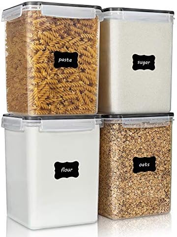 Vtopmart 5.2L Flour Sugar Storage Containers, 4 PCS, Black