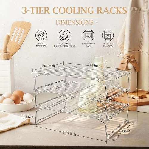 LIANYU Cooling Rack 15"x10", 3-Tier Stackable & Collapsible Cooling Racks