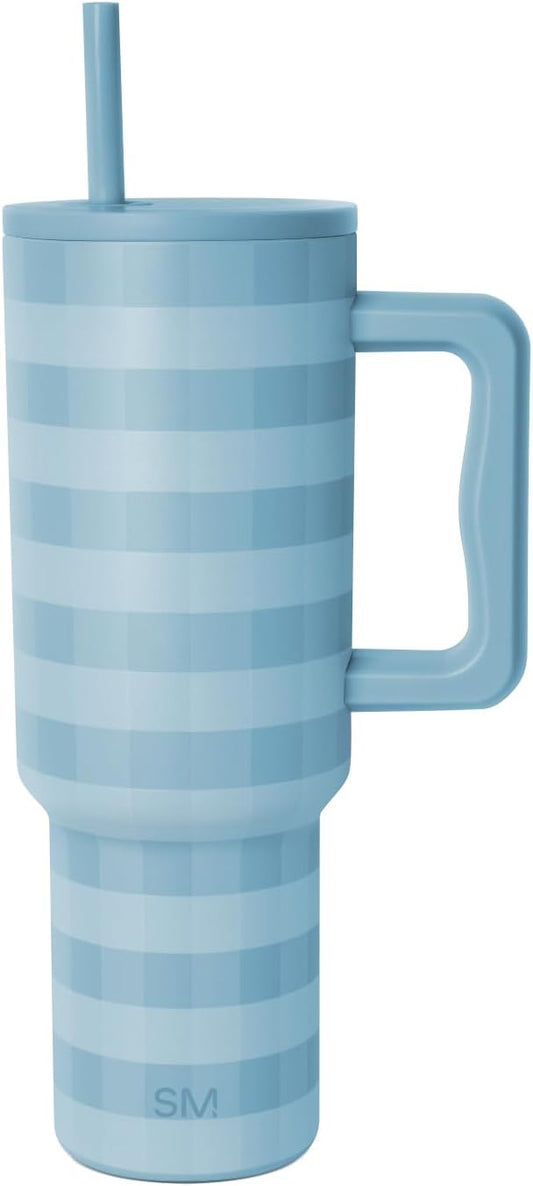 Simple Modern 40 oz Trek Tumbler with Handle and Straw Lid | Cup Holder Friendly Insulated Stainless Steel Travel Mug | Blue Jay Gingham