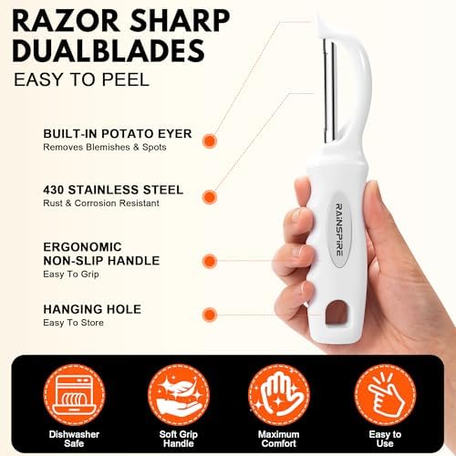 Rainspire Vegetable Peeler Potato Peelers for Kitchen, Sharp Stainless Steel Blades Veggie, Comfortable Handle Fruit Peeler, Carrot Peeler Apple Peeler Dishwasher Safe, White, 1-Pack