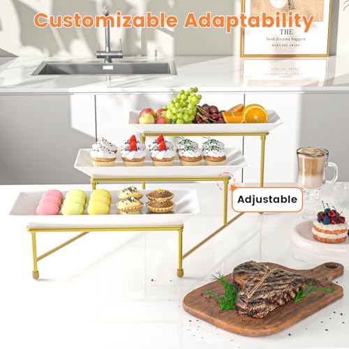 Abiglifty 3 Tier Serving Tray, 12'' Steel Stand, Tiered Platter, Gold