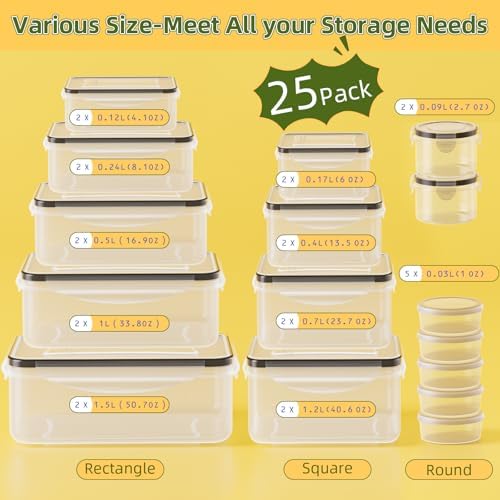 50 PCS Food Storage Containers with Lids Airtight (25 Lids & 25 Containers)