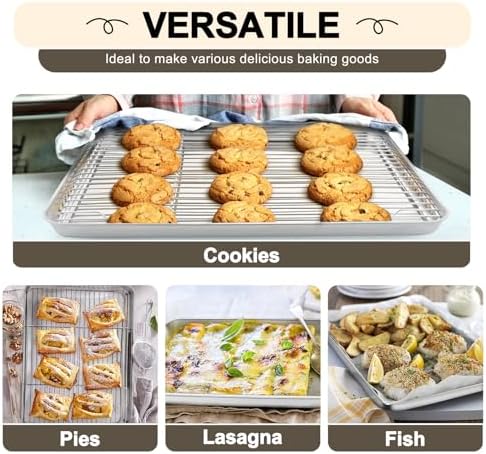 TeamFar Baking Sheet with Rack Set, 3 Pans + 3 Racks, 19.6/16/12.5 Inch