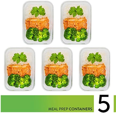 Prep Naturals 5 Pack 36oz Glass Meal Prep Containers - 1 Compartment