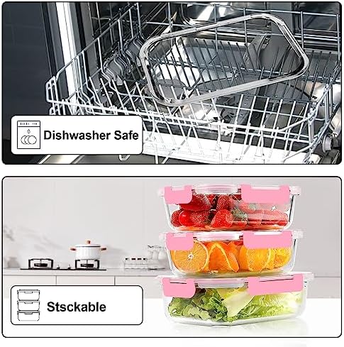 VERONES 10 PACK Glass Meal Prep Containers Set with Lids, Pink