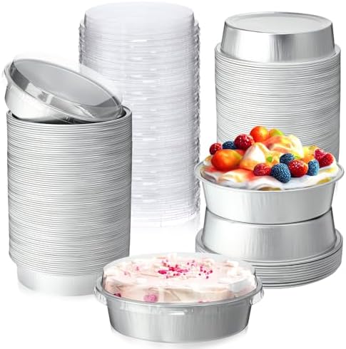 Yinder 120 Pcs 8 oz Mini Pie Tins with Lids, 4 Inch Individual Cake Pans Disposable, Round Small Cake Tins for Bake Sale Baking, Packaging(Silver)