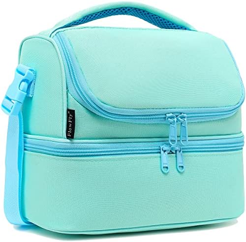 FlowFly Double Decker Cooler Insulated Lunch Bag Large Tote for Boys, Girls, Men, Women, With Adjustable Strap,Light Blue