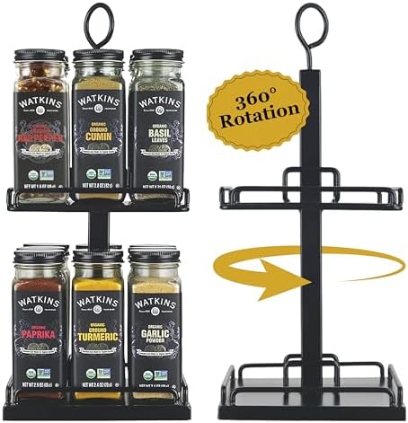 Watkins Countertop Two Tier Rotating Spice Rack, Includes 16 Watkins Organic Spices (16608)