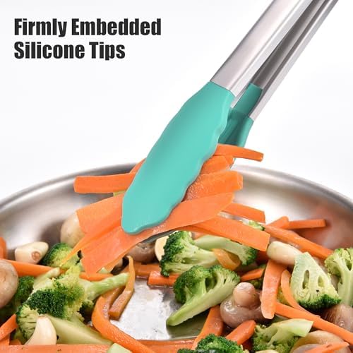 Doosu Kitchen Tongs with Silicone Tips for Cooking Serving (12in, Aqua Sky)
