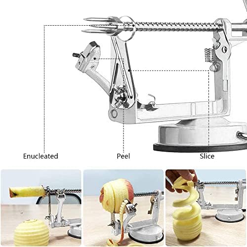 Apple Peeler, Slicer Corer Potato Peelers 3 In 1, Stainless Steel Heavy Duty Suction Cup Base And 7 Extra Blades (White)