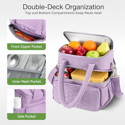 Double Deck Lunch Bag for Women, Purple-L