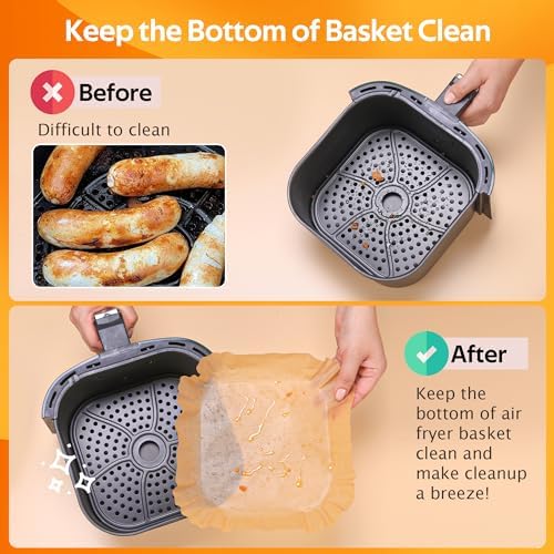 Air Fryer Liners Disposable, 100 PCS Non-stick Parchment Paper Liners Round, Grease Proof Bakery Baking Paper for Airfryer Basket Roasting, Oil-proof, Food Grade, Air Fryer Accessories