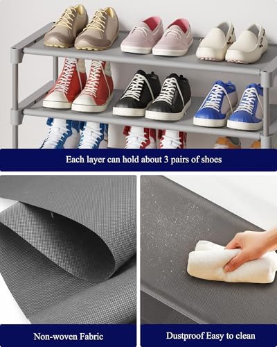 Kitsure Shoe Rack - Non-Woven Shoe Rack Shelf, Shoe Organizer for Closet, Entryway, Garage & Corridor, Stackable Shoe Shelves, 27.5" Wide - 3 Tier, Grey